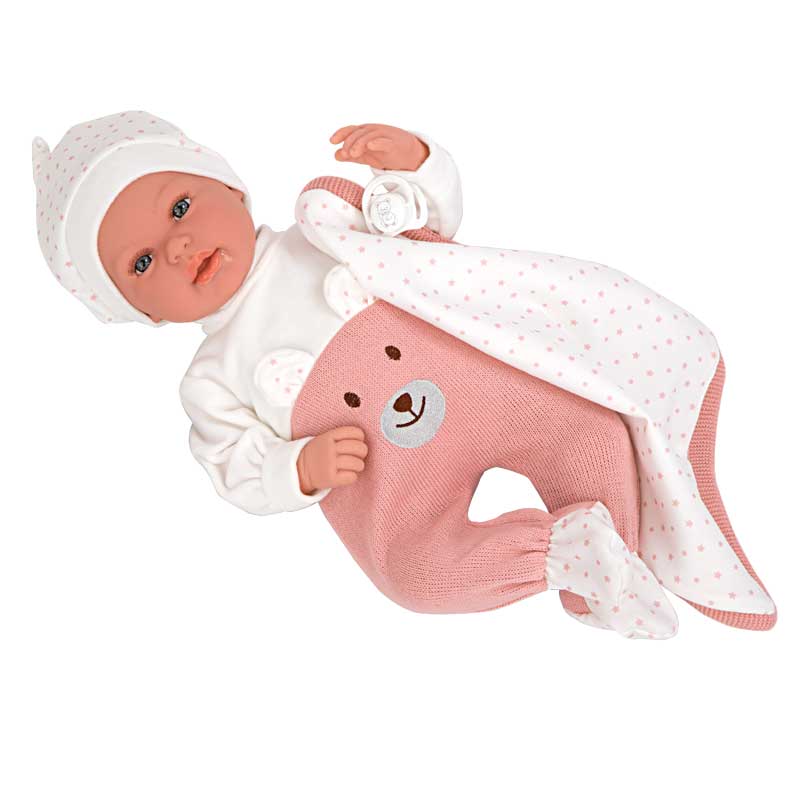 Păpușa Râzătoare Missy cu Scutec Roz - 45 Cm