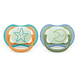 Светеща Залъгалка Ultra Air Philips Avent + Стерилизаторна Кутия, 18 М+. Звезда/Луна, 2 Бр.