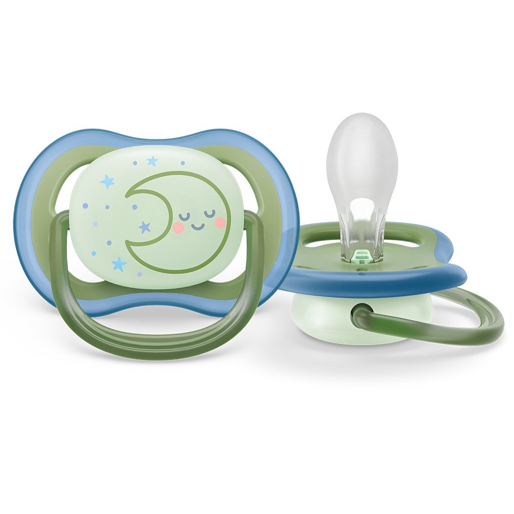 Светеща Залъгалка Ultra Air Philips Avent + Стерилизаторна Кутия, 18 М+. Звезда/Луна, 2 Бр.