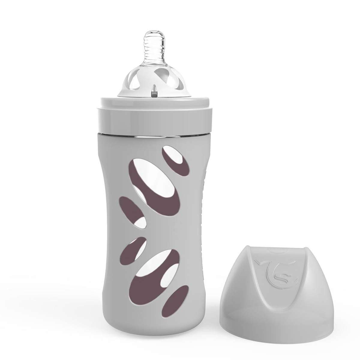 Стъклено Шише За Бебета Против Колики Twistshake 260 Мл. Сиво - Шишета За Хранене - Twistshake - BebeMama