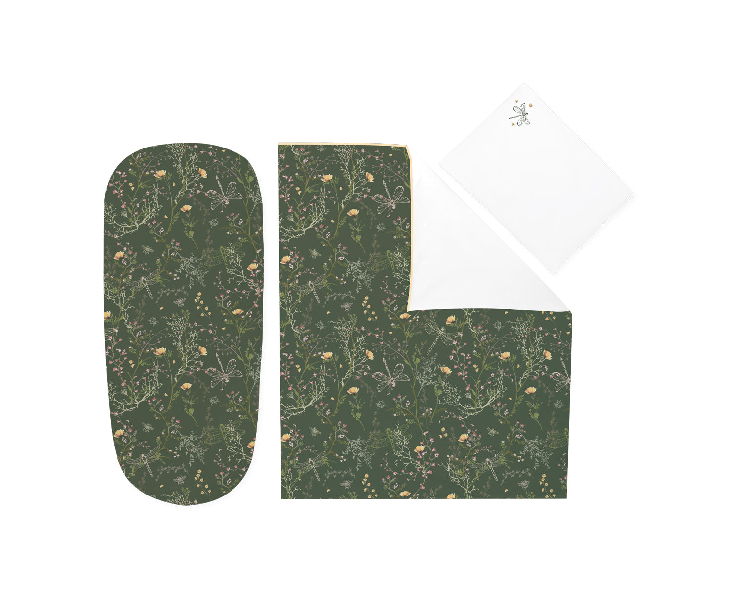 Set de lenjerie de pat pentru cărucior, 6 piese, Secret Garden Green