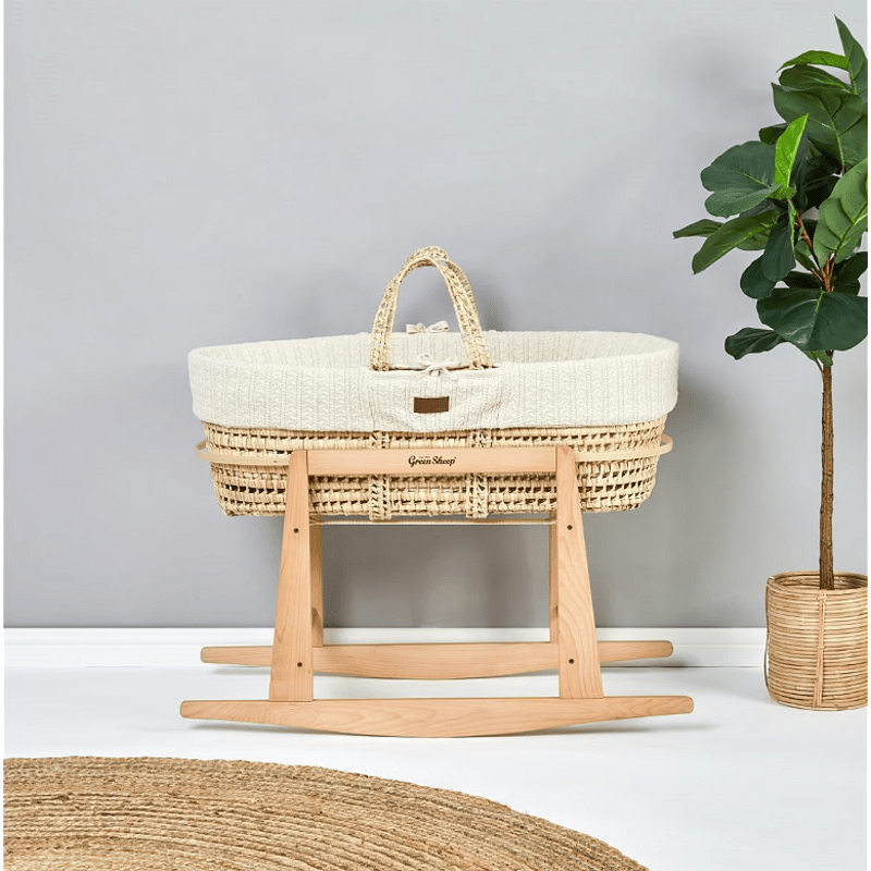 Кошница За Спане Moses Basket, Матрак И Стойка За Люлеене Bundle Linen The Little Green Sheep