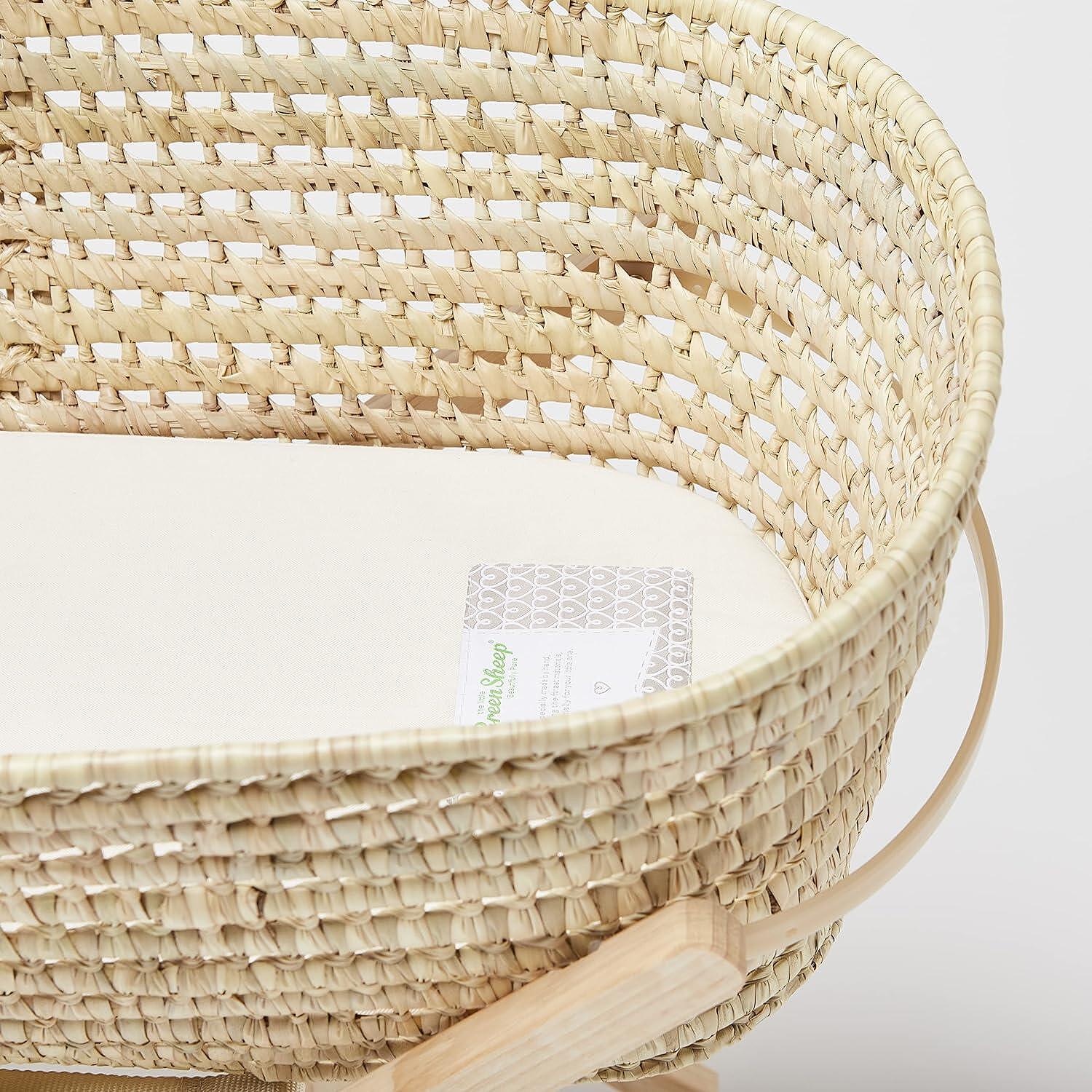Moses Basket hálókosár, matrac és hintázó állvány szett Dove The Little Green Sheep