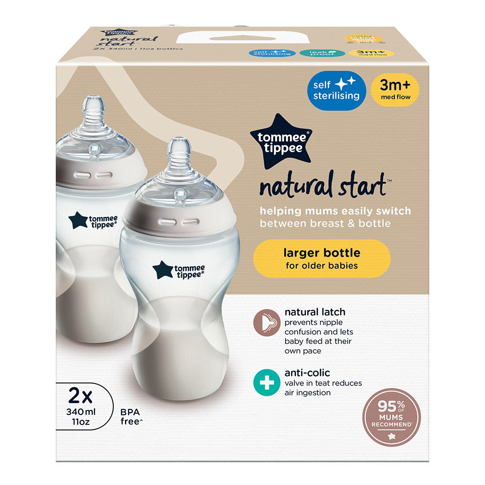 Шише За Хранене Natural Start Самостерилизиращо, 340 Мл, 3м+, 2 Бр. Оп. Tommee Tippee