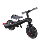 Tricicletă Globber Explorer Trike Deluxe Play 4 în 1 cu copertină, neagră.