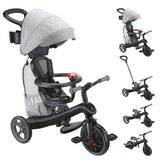 Tricicletă Globber Explorer Trike Deluxe Play 4 în 1 cu copertină, neagră.