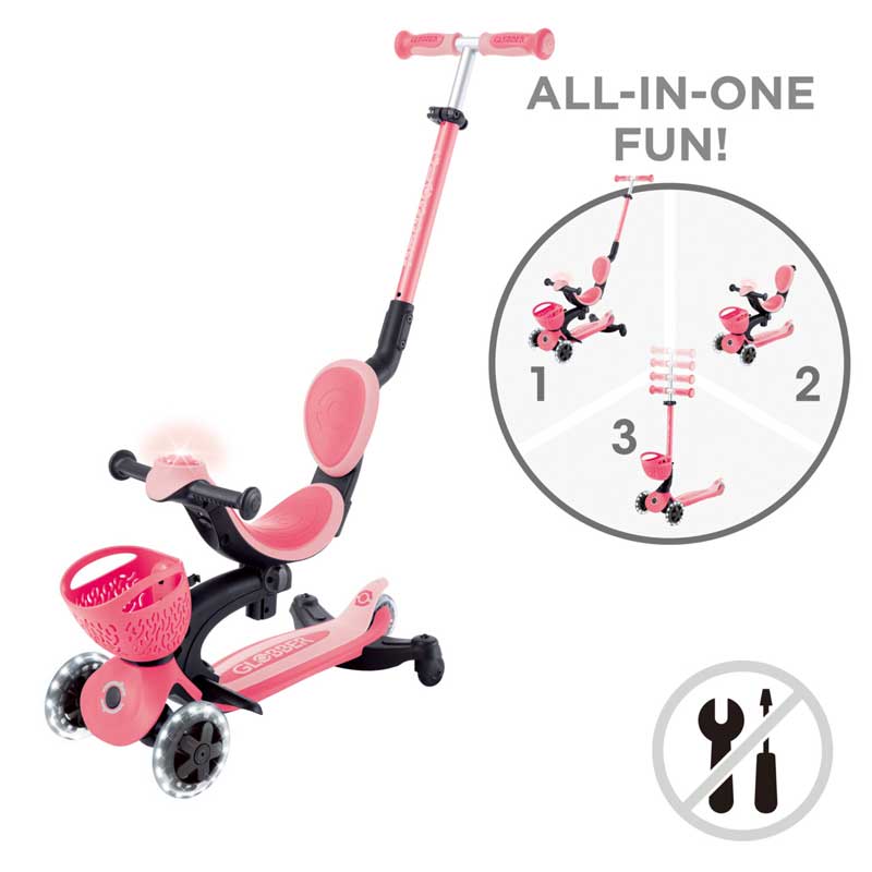 Тротинетка 5 В 1 Globber Go Up Baby Learn 360° Flash Lights, Розова