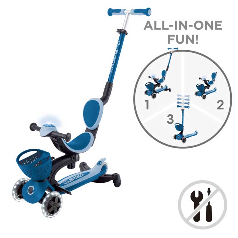 Тротинетка 5 В 1 Globber Go Up Baby Learn 360° Flash Lights, Тъмно Синя