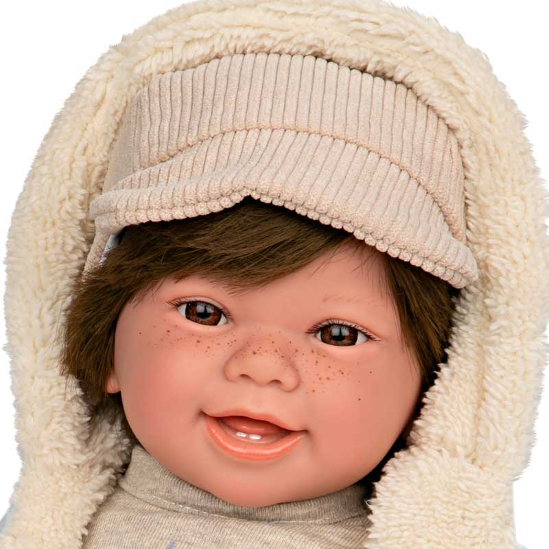 Усмихната Кукла-Бебе Зори В Кадифен Костюм И Шапчица - 45 См