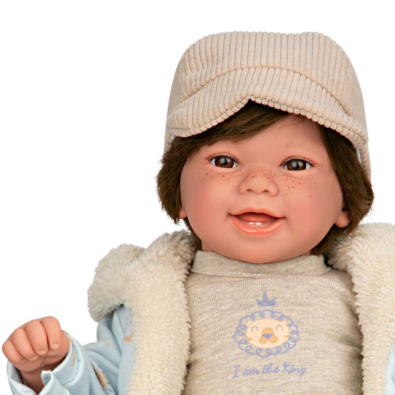 Усмихната Кукла-Бебе Зори В Кадифен Костюм И Шапчица - 45 См