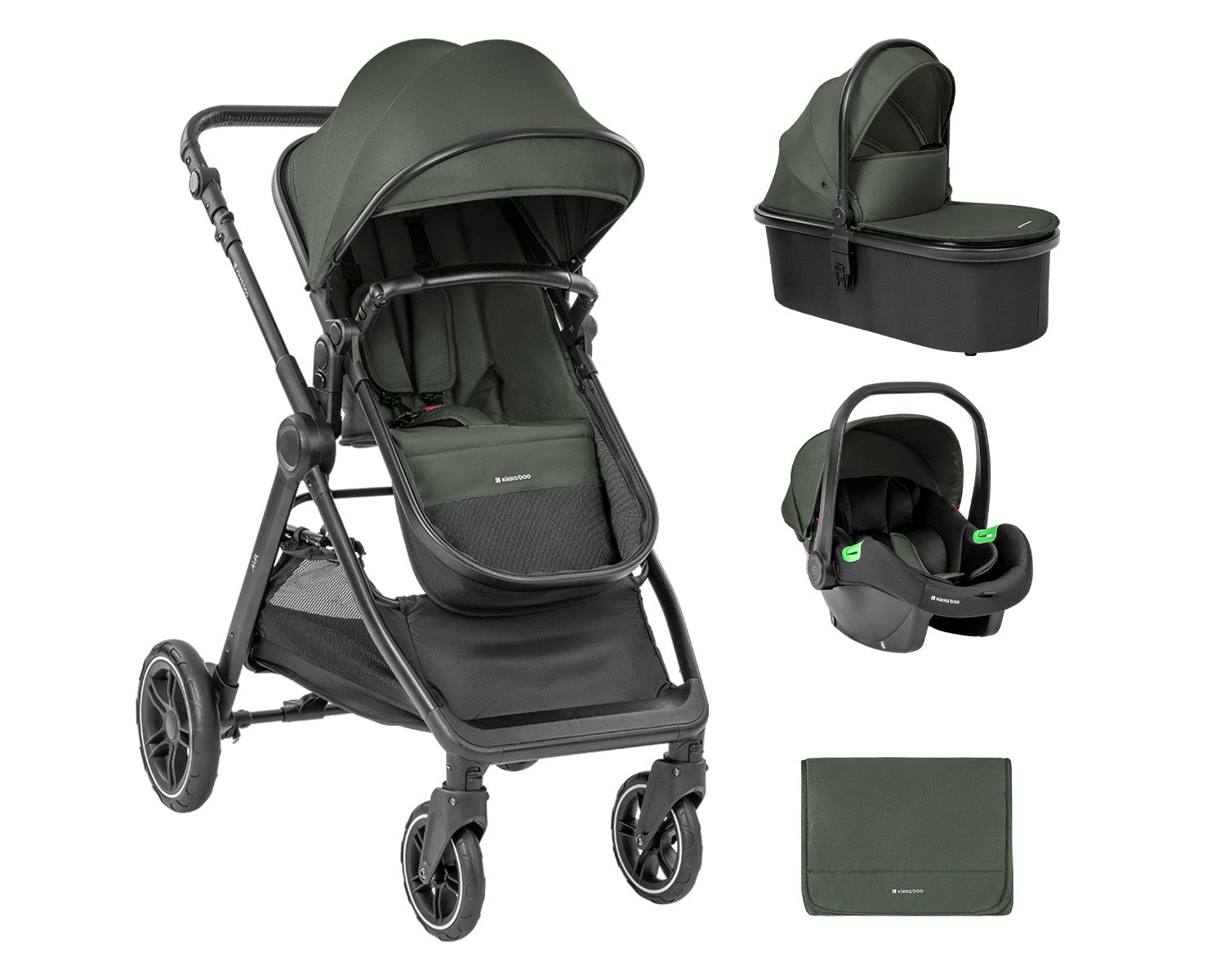 Cărucior 3 în 1 cu landou Ava, verde militar