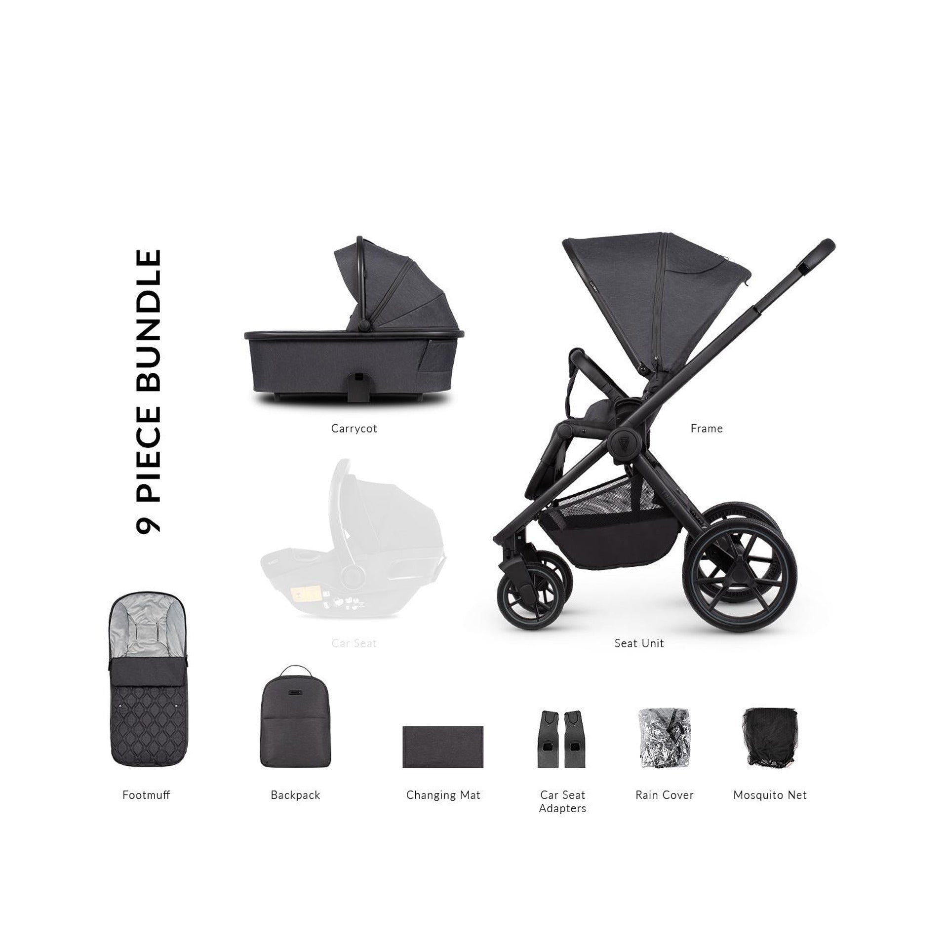Комбинирана Количка 2 В 1 Tinum Edge Charcoal Venicci