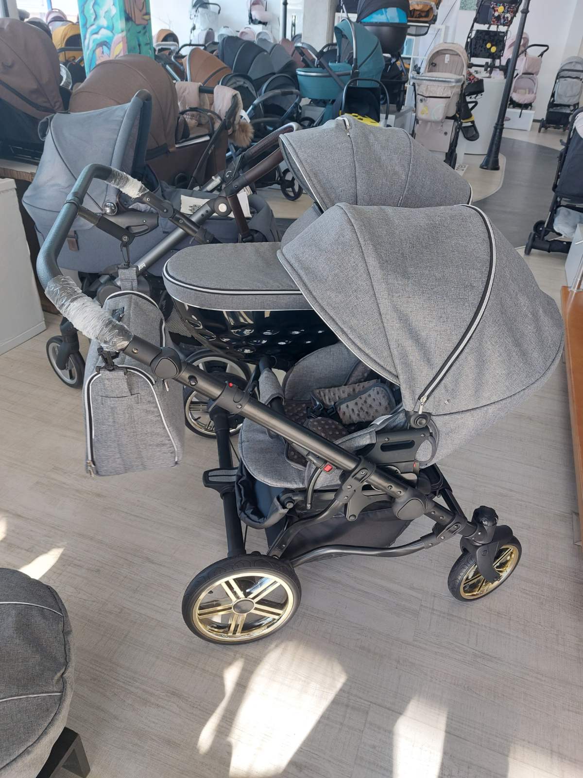 Количка За Близнаци 3в1 Duo Lux 3d Сив Лен Adbor