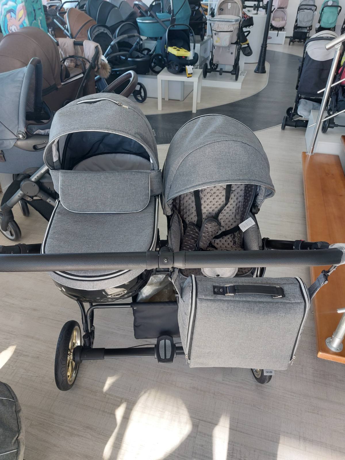 Количка За Близнаци 3в1 Duo Lux 3d Сив Лен Adbor