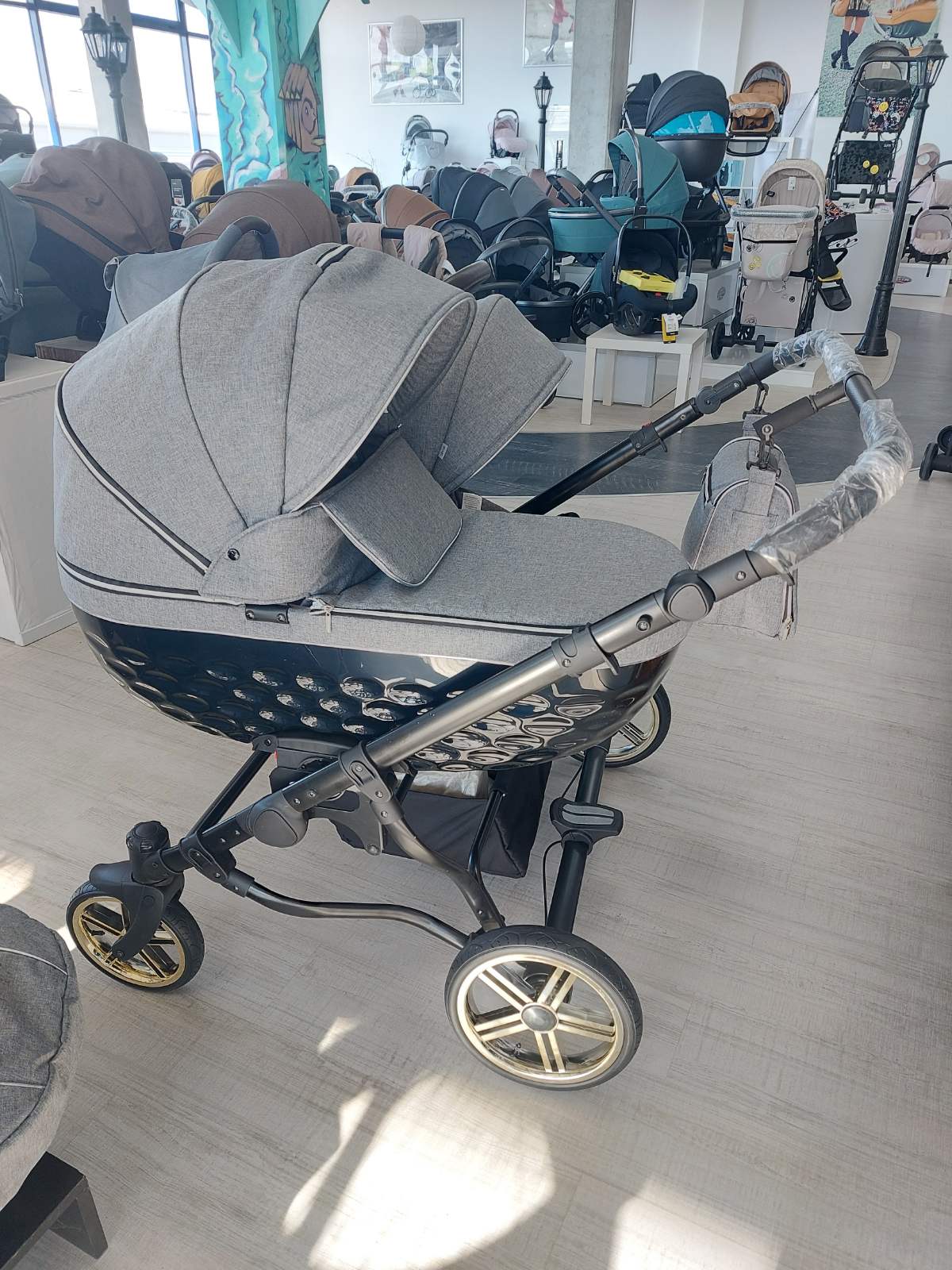 Количка За Близнаци 3в1 Duo Lux 3d Сив Лен Adbor