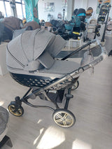 Количка За Близнаци 3в1 Duo Lux 3d Сив Лен Adbor