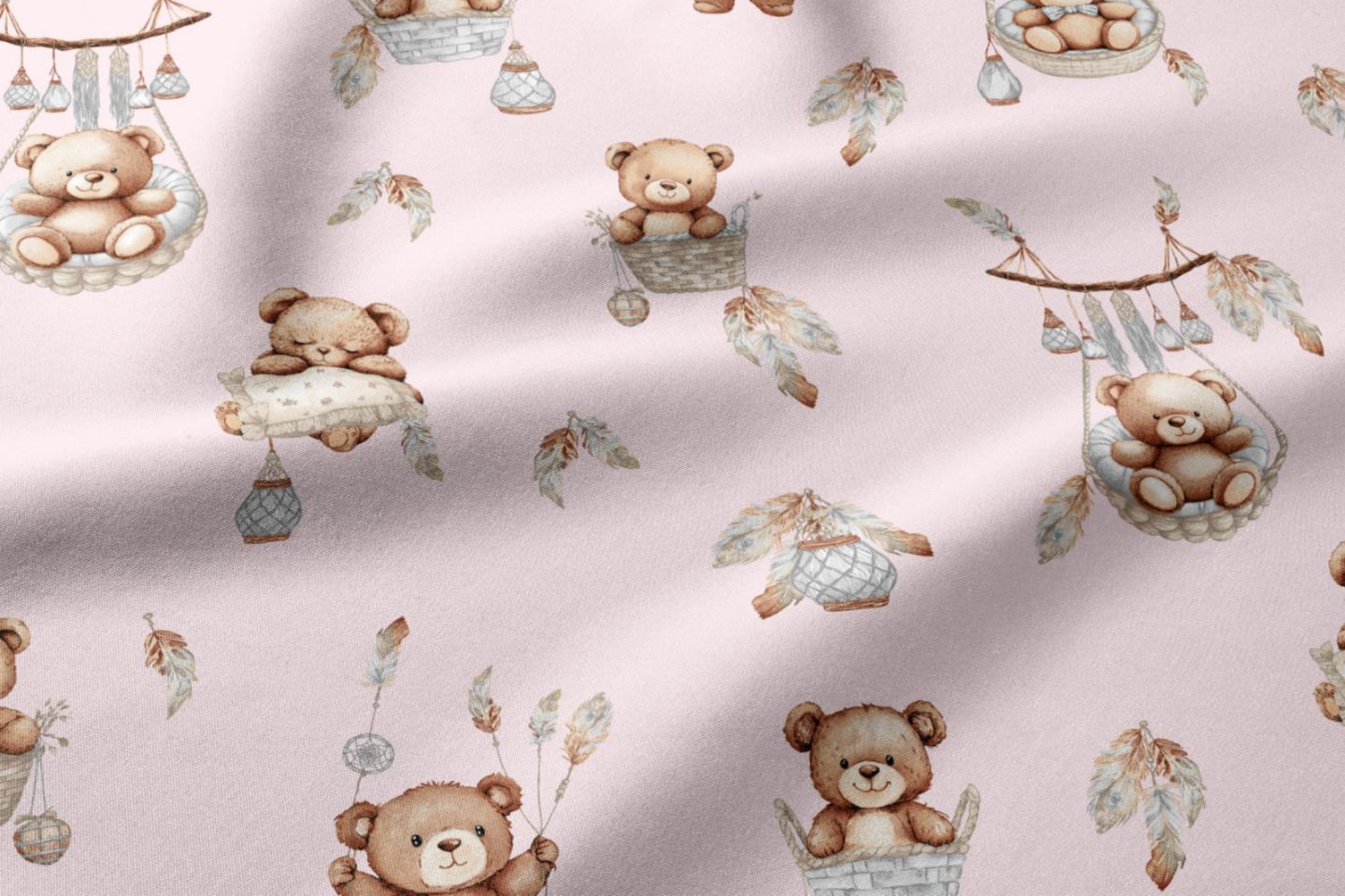 Комплект За Количка Baby Dreams Winter 3ч С Чаршаф С Ластик Розово Мече В Кошничка Galix