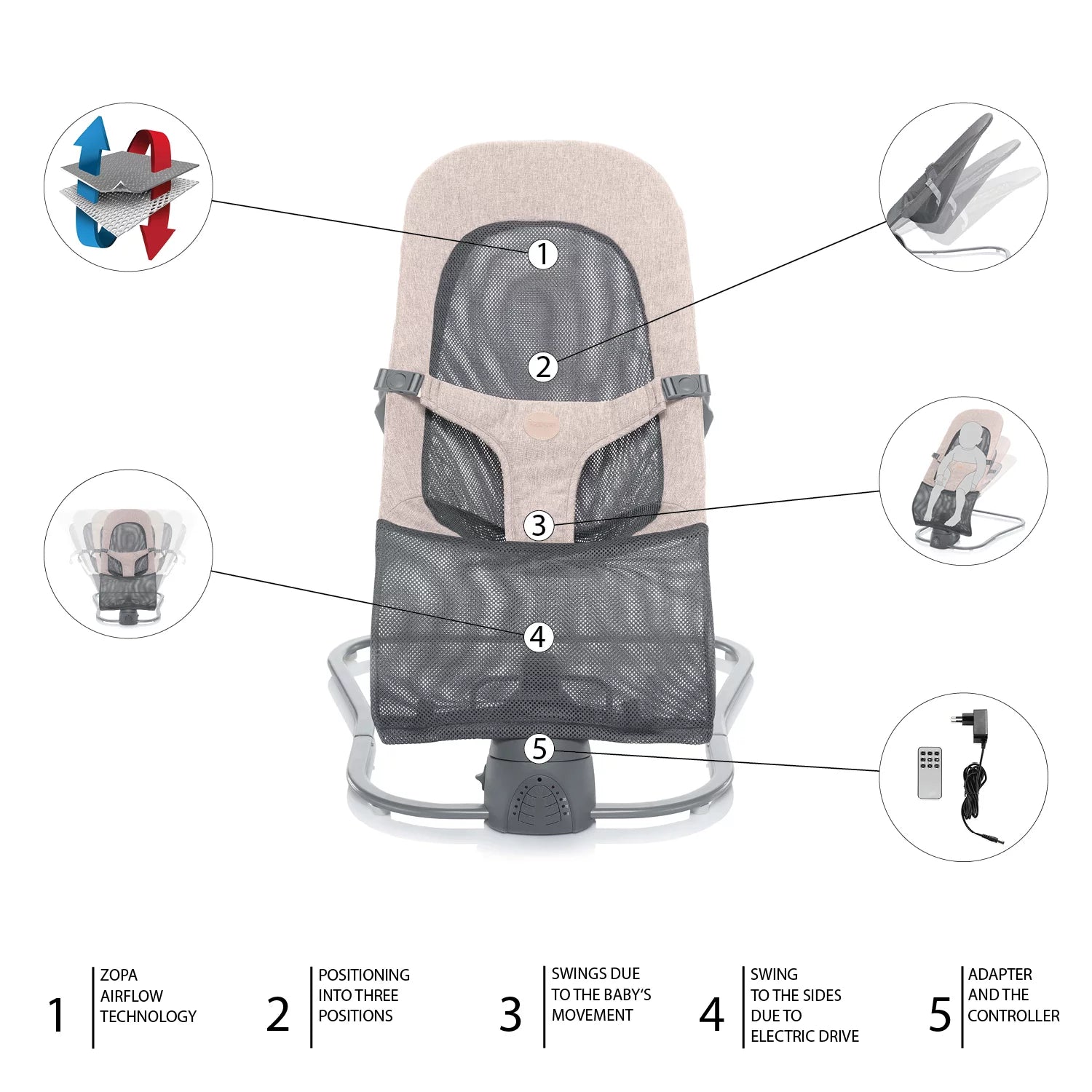 Бебешки Шезлонг Moyo Air Mesh Beige Zopa