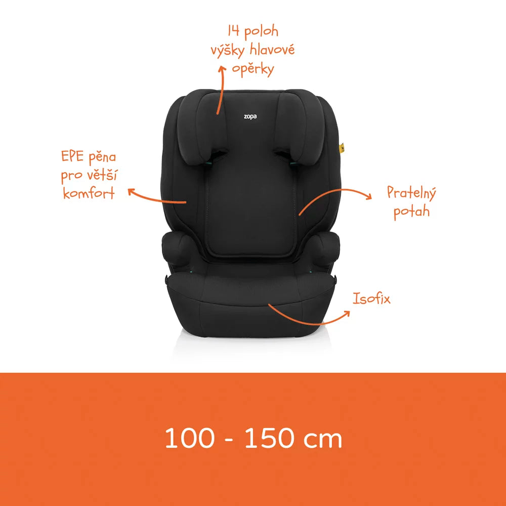 Детско Столче За Кола Beta (100 150см) I Size Isofix Black Zopa