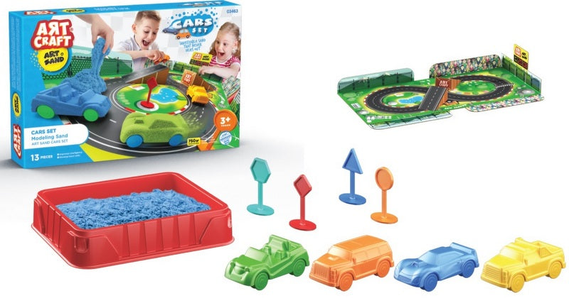 Коплект Кинетичен Пясък С Форми На Коли И 750 Гр Кинетичен Пясък 4 Бр Форми И 1 Кутия За Работа 4 Пътни Знаци И Игрално Поле 43Х7Х27 - Умения И Творчество - Thesmileofyourbaby - BebeMama