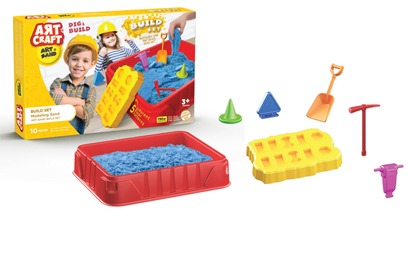 Коплект Кинетичен Пясък С Форми За Строеж И 750 Гр Кинетичен Пясък 4 Бр Форми И 1 Кутия За Работа 4 Пътни Знаци И Игрално Поле 43Х7Х27 - Умения И Творчество - Thesmileofyourbaby - BebeMama