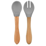 Комплект Вилица И Лъжица Бамбук И Силикон Minikoioi Dig In - Powder Grey - Прибори - Minikoioi - BebeMama