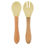 Комплект Вилица И Лъжица Бамбук И Силикон Minikoioi Dig In - Mellow Yellow - Прибори - Minikoioi - BebeMama