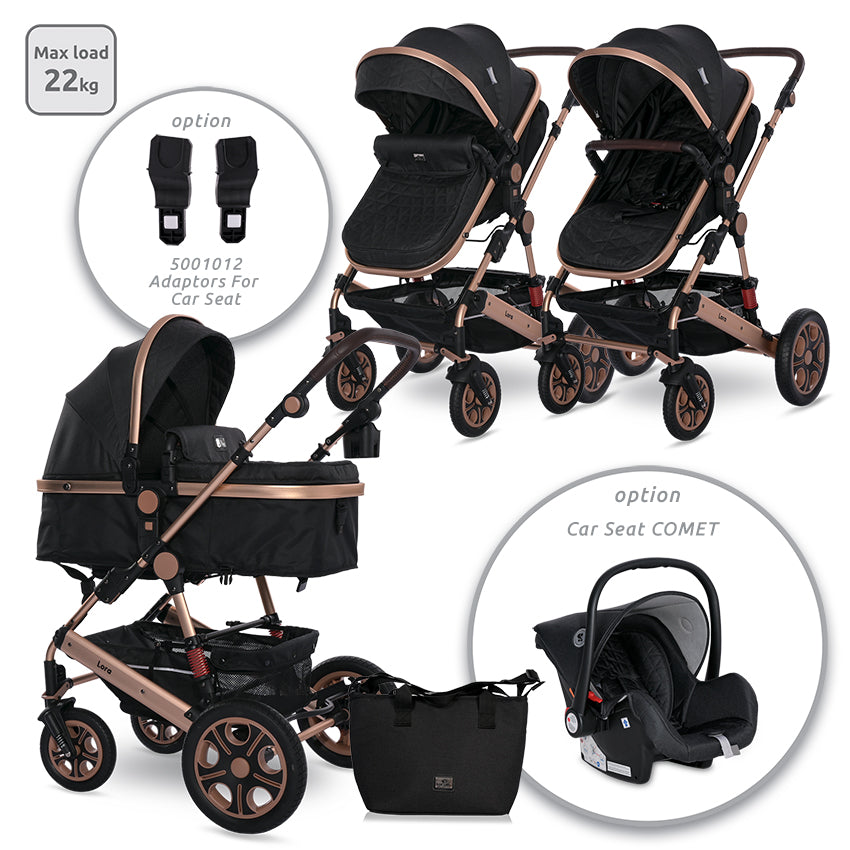 Д.Количка Lora Black До 22 Кг - Комбинирани Колички - Lorelli Classic - BebeMama