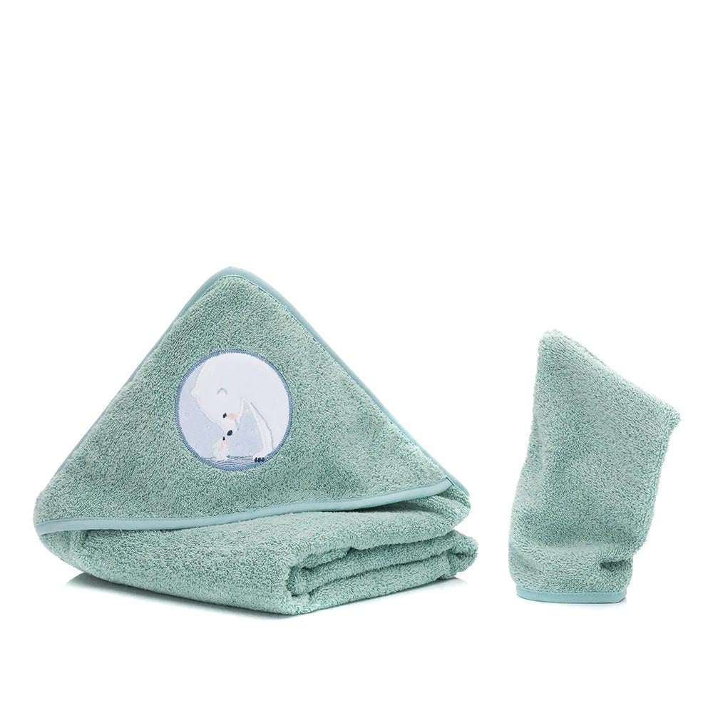 Комплект Бебешка Хавлия С Качулка (100X100 См) И Хавлиена Ръкавица (24X20 См) Fillikid - Polar Bear Ocean - Хавлии - Fillikid - BebeMama