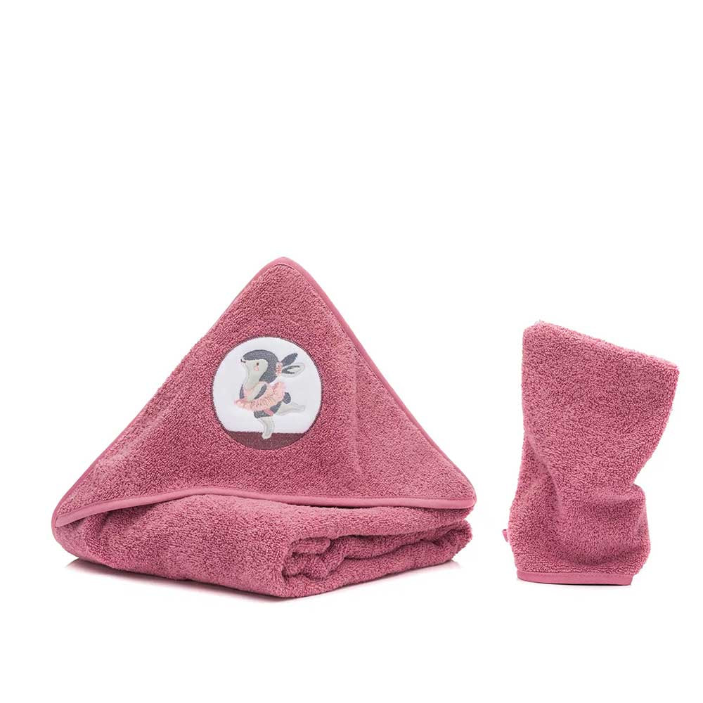 Комплект Бебешка Хавлия С Качулка (100X100 См) И Хавлиена Ръкавица (24X20 См) Fillikid - Bunny Berry - Хавлии - Fillikid - BebeMama