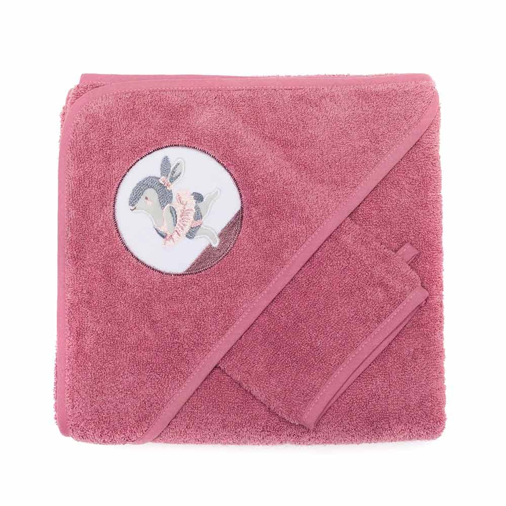 Комплект Бебешка Хавлия С Качулка (100X100 См) И Хавлиена Ръкавица (24X20 См) Fillikid - Bunny Berry --- BebeMama