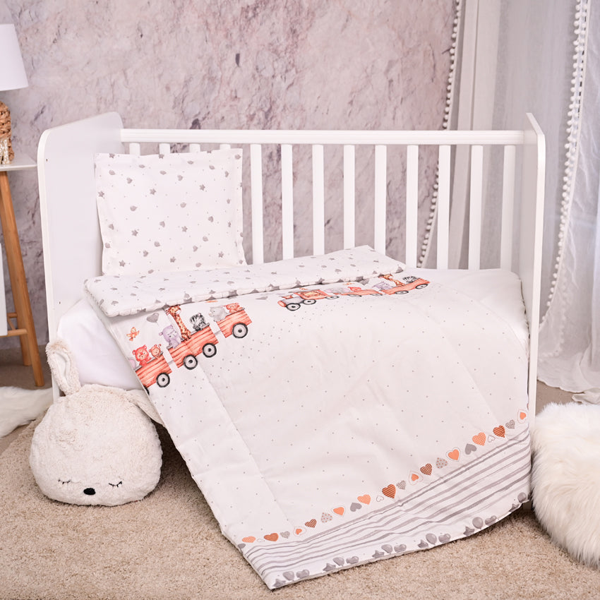 Сет Cosy 3 Части Ранфорс Влакче Сиво --- BebeMama