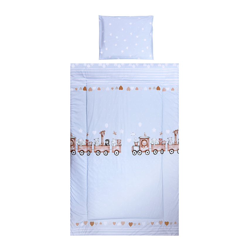 Сет Cosy 3 Части Ранфорс Влакче Синьо --- BebeMama