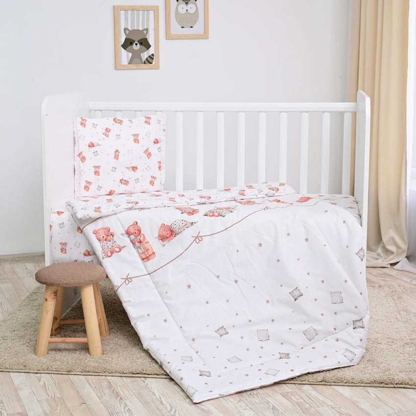 Сет 4 Части Ранфорс Мече С Възглавничка Бежово --- BebeMama