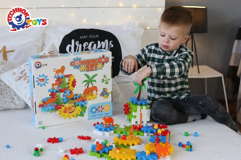 Конструктор С Въртящи Се Елементи И Животни 118 Части В Кутия 39Х32Х8 --- BebeMama