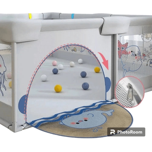 Бебешка Мека Ограда С Цип Ocean Blue 180*200*65 --- BebeMama