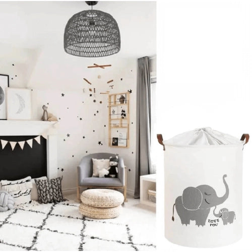 Сгъваема Памучна Кошница За Играчки С Шнур Слонове 43 L --- BebeMama