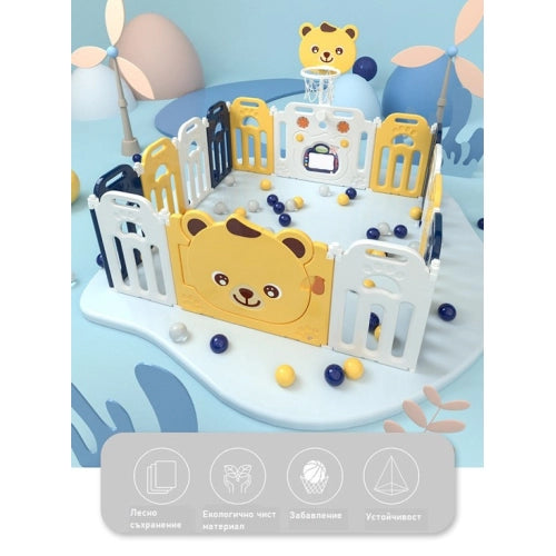 Бебешка Ограда Zoo Бяло-Синьо-Жълто С Баскетболен Кош - Огради - Sonne Home - BebeMama