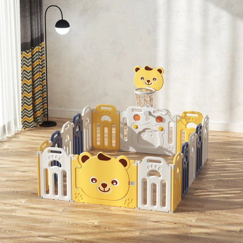 Бебешка Ограда Zoo Бяло-Синьо-Жълто С Баскетболен Кош --- BebeMama