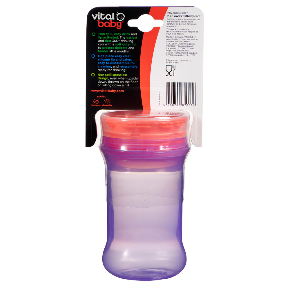 Неразливаща Се Чаша С Мек Силиконов Ръб За Отпиване 360° Лилава Vital Baby --- BebeMama