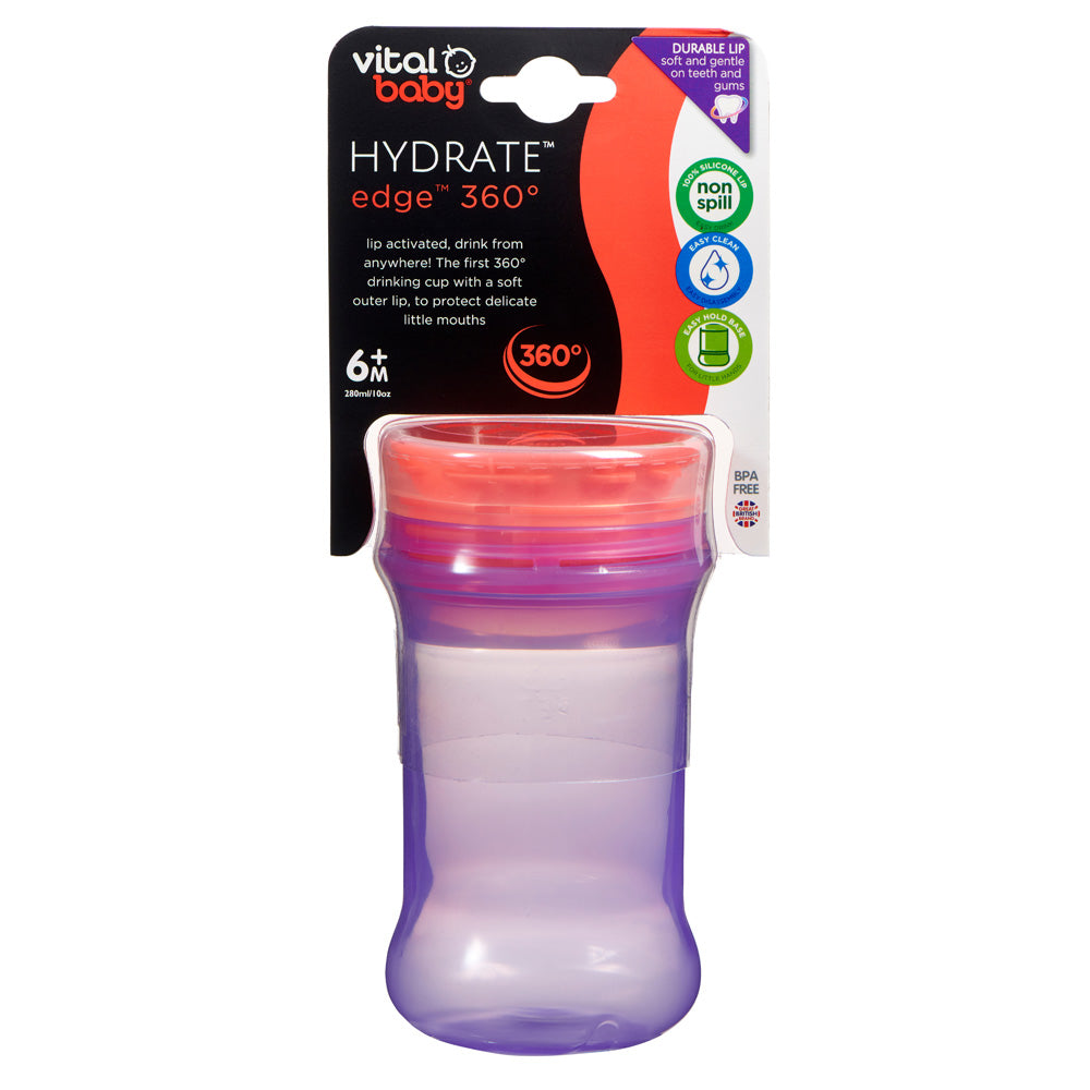 Неразливаща Се Чаша С Мек Силиконов Ръб За Отпиване 360° Лилава Vital Baby --- BebeMama