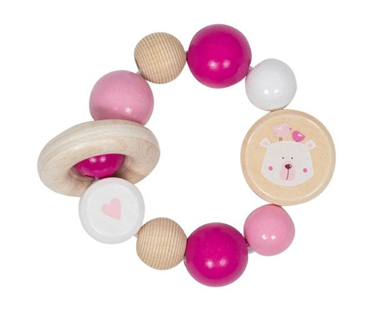 Бебешка дрънкалка еластична, полярна мечка в розово - Дрънкалки - Heimess - BebeMama