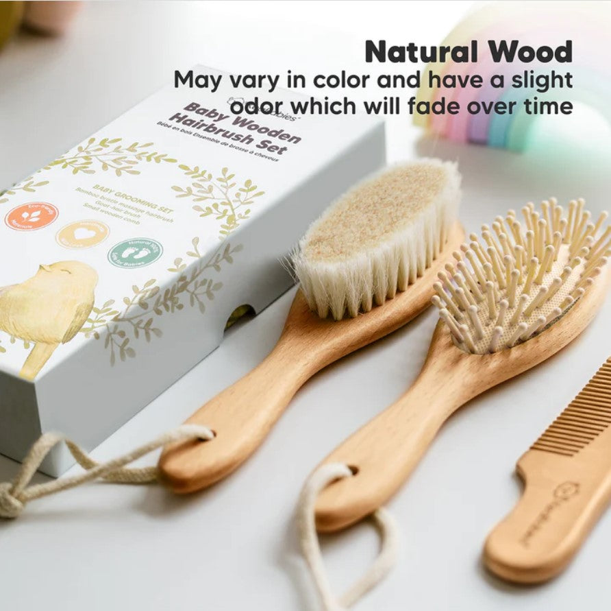 Комплект Дървени Бебешки Четки За Коса И Гребен Keababies --- BebeMama