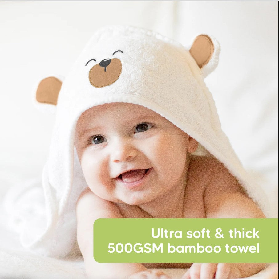 Бебешка Хавлия с качулка От Органичен Бамбук Кафяво Мече KeaBabies --- BebeMama