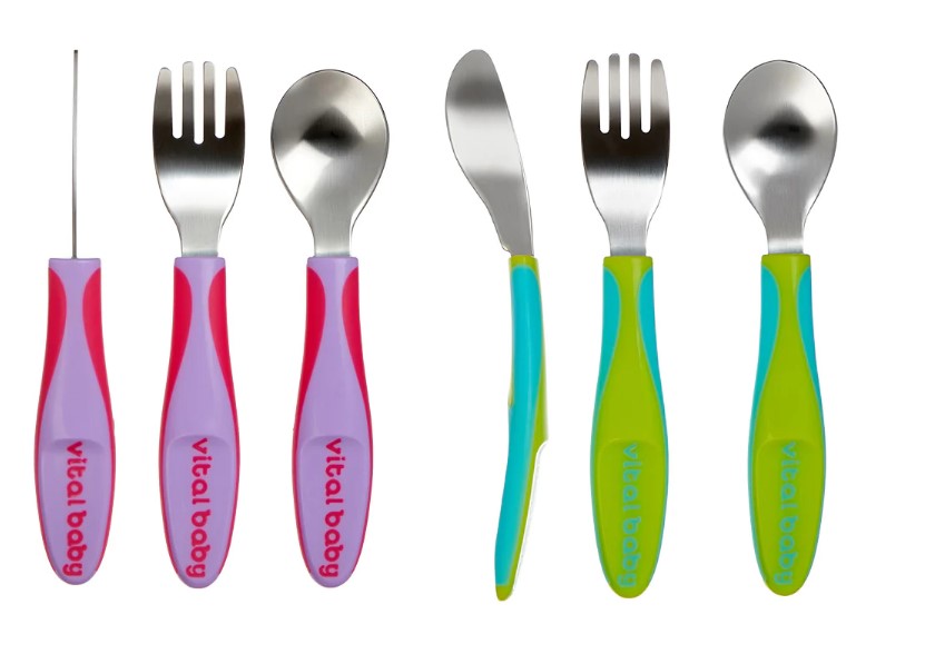 Детски метални прибори 12м+ Зелени Vital Baby --- BebeMama