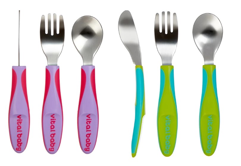 Детски метални прибори 12м+ Лилави Vital Baby --- BebeMama