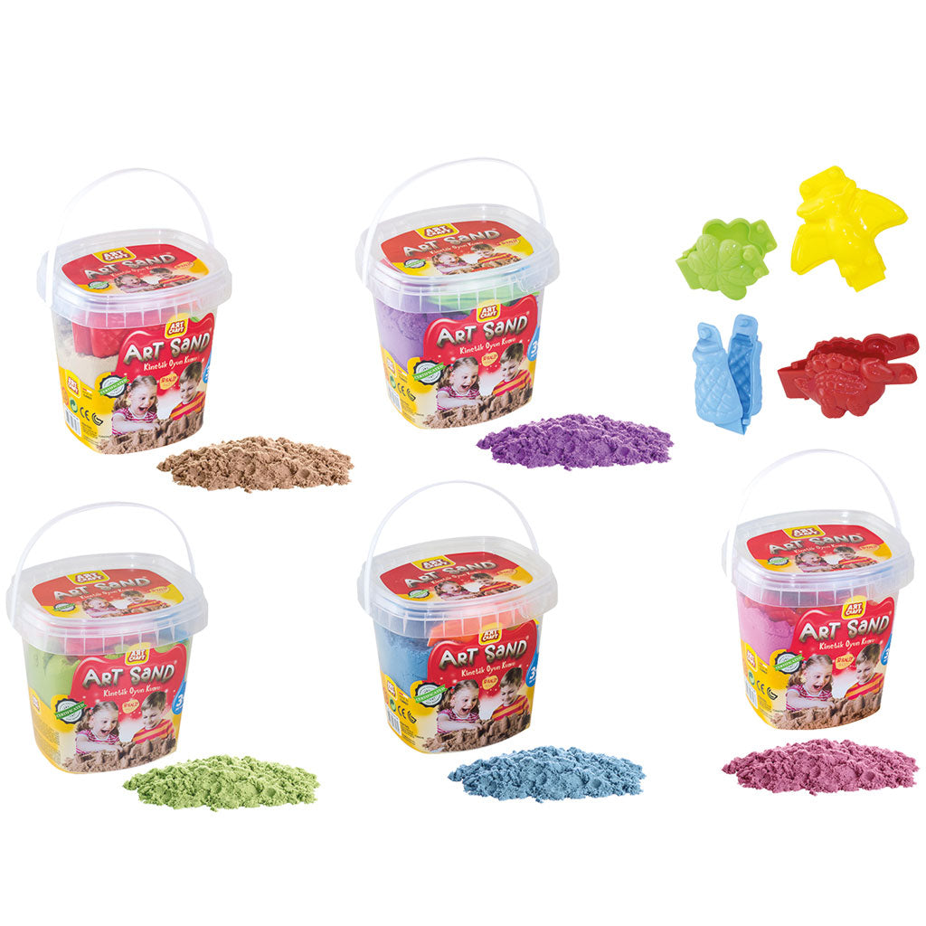 Кинетичен Пясък 1000 Гр С 4Бр. 3D Матрици За Изливане5 Цвята 13Х12Х13 Натурално Кафяво Розово Синьо Зелено Лилаво --- BebeMama