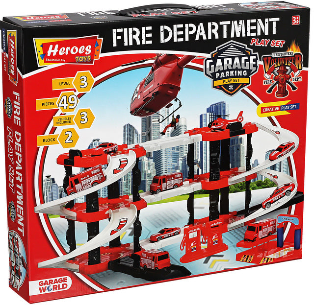 Паркинг Голям 3 Етажа И 2 Писти Пожарна Станция 44Х38Х7 - Коли, Камиони, Влакове И Самолети - Thesmileofyourbaby - BebeMama
