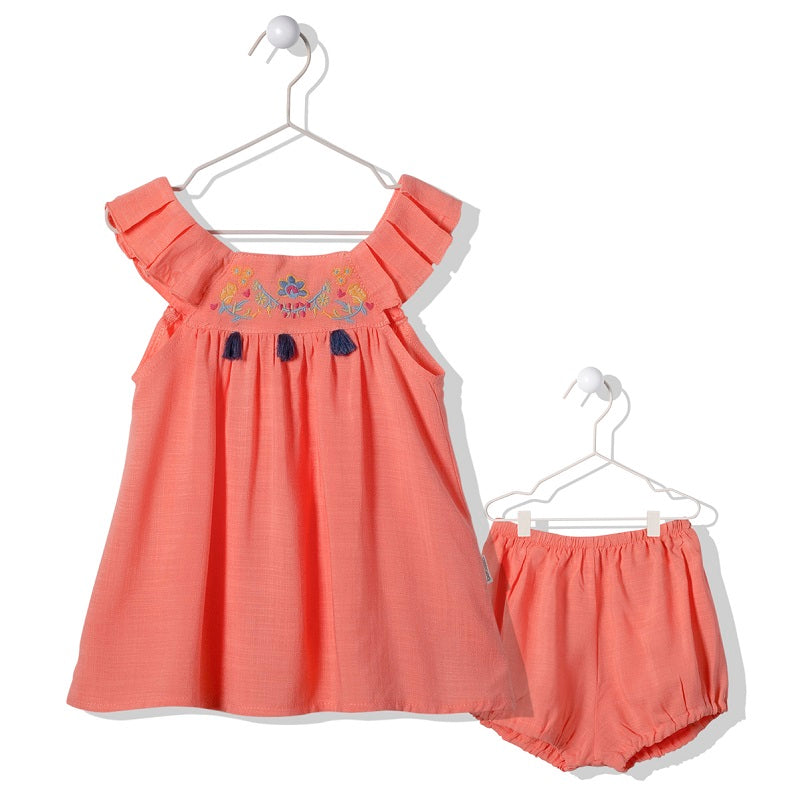 K3717 Рокля 2Ч. Festivity Корал 6-9M/74Cm - Рокли - Bebetto - BebeMama