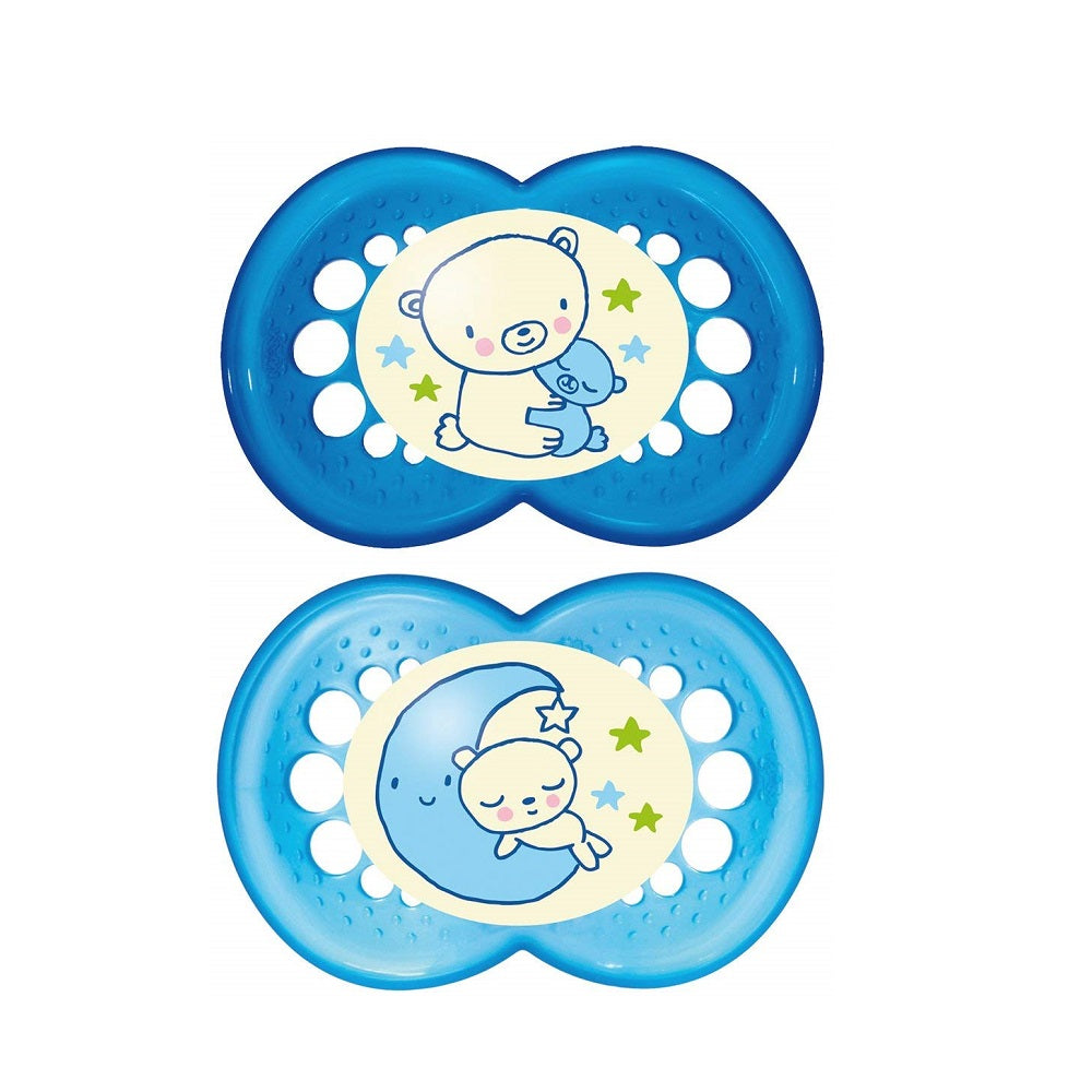 Залъгалка Night Soother Blue 6M+ 2 Бр. - Залъгалки - Mam - BebeMama